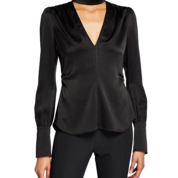 ALC Hirsch Keyhole Crepe Blouse In Black Size 4 - Picture 1 of 11